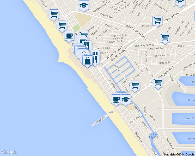 map of restaurants, bars, coffee shops, grocery stores, and more near 28 South Venice Boulevard in Los Angeles