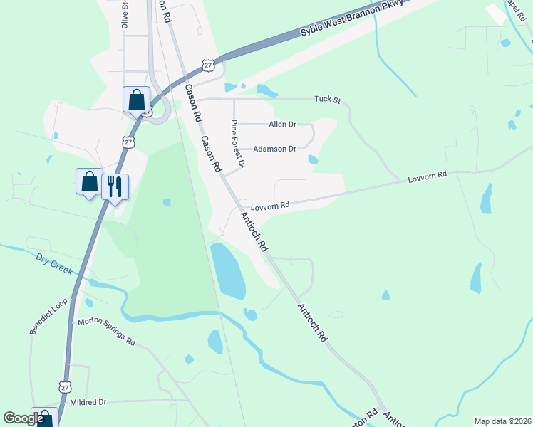 map of restaurants, bars, coffee shops, grocery stores, and more near 46 Lovvorn Road in Cedartown