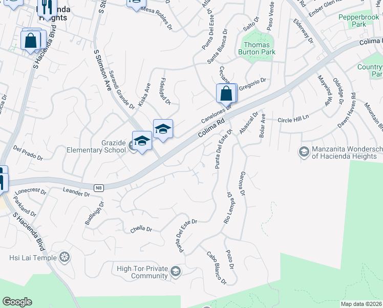 map of restaurants, bars, coffee shops, grocery stores, and more near 16279 Sierra Ridge Way in Hacienda Heights