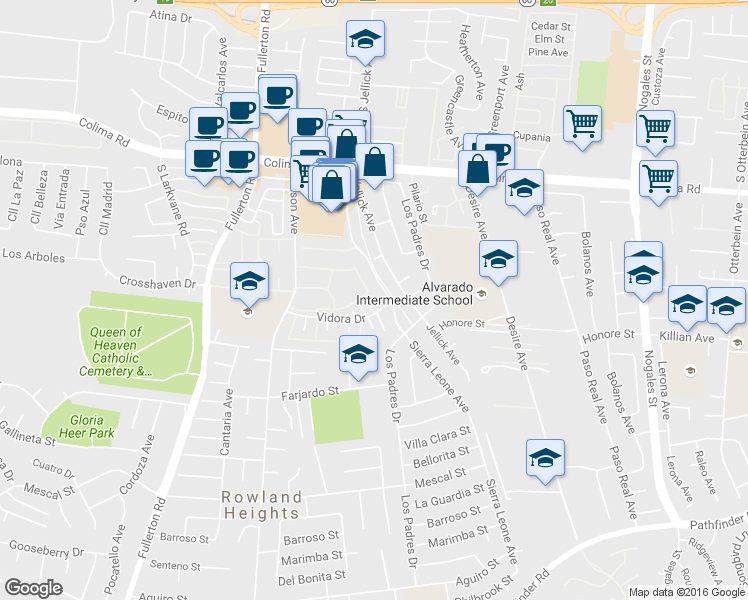 map of restaurants, bars, coffee shops, grocery stores, and more near 1937 Jellick Avenue in Rowland Heights