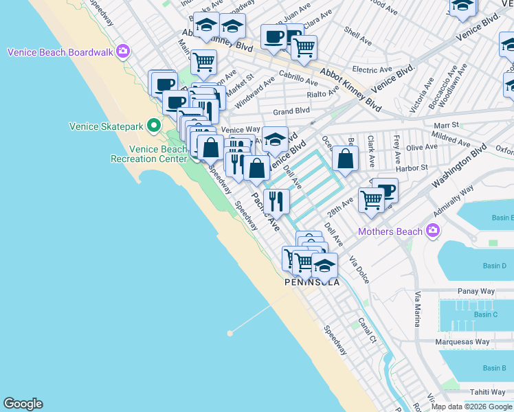 map of restaurants, bars, coffee shops, grocery stores, and more near 2308 Strongs Drive in Los Angeles
