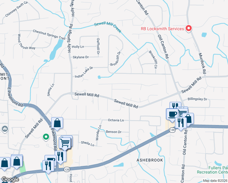 map of restaurants, bars, coffee shops, grocery stores, and more near 2720 Wooded Hills Drive in Marietta