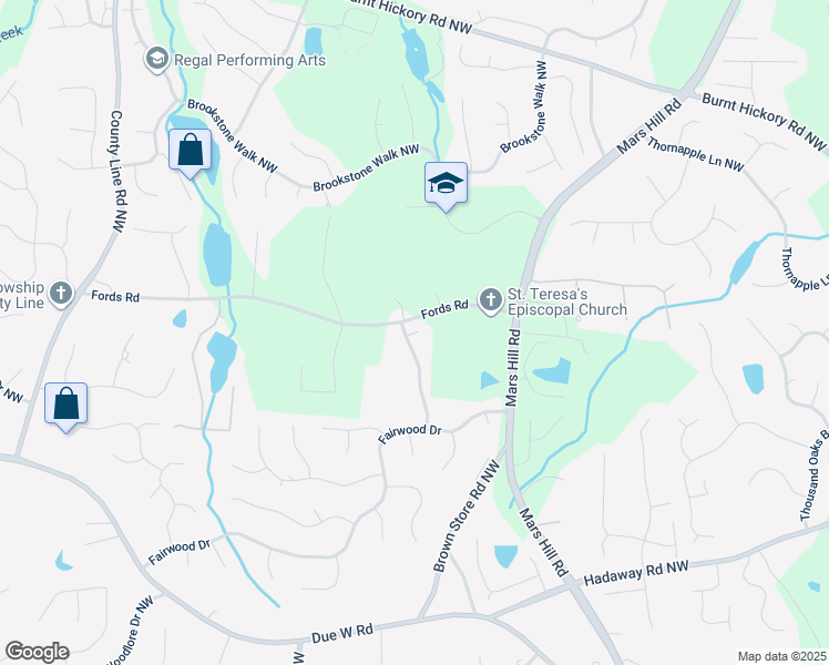 map of restaurants, bars, coffee shops, grocery stores, and more near 5885 Fords Road in Acworth