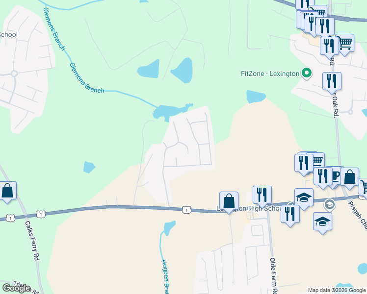 map of restaurants, bars, coffee shops, grocery stores, and more near 306 Oakpointe Drive in Lexington