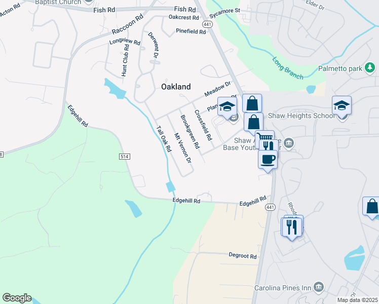 map of restaurants, bars, coffee shops, grocery stores, and more near 2349 Mount Vernon Drive in Sumter