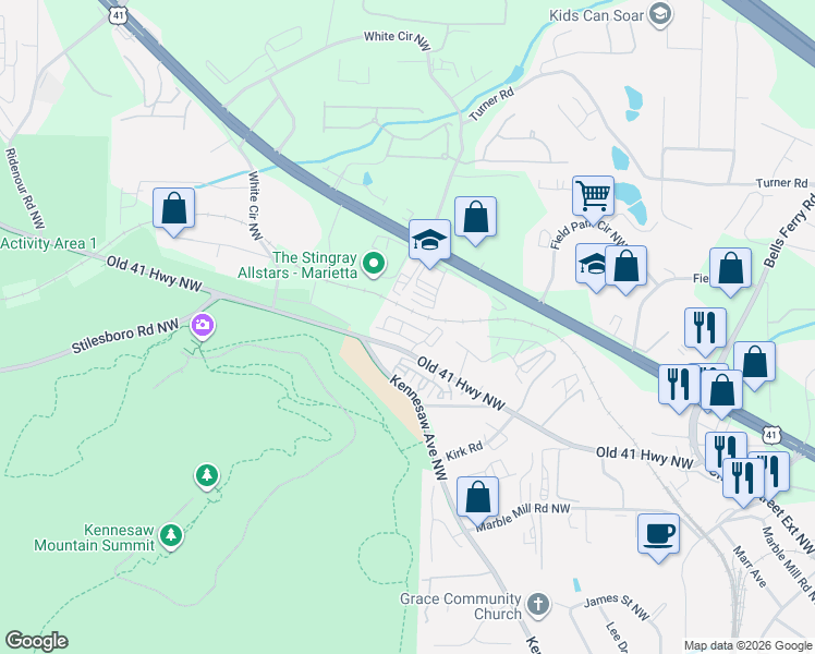 map of restaurants, bars, coffee shops, grocery stores, and more near 492 Springer Bnd in Marietta