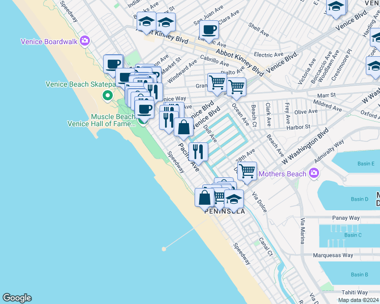 map of restaurants, bars, coffee shops, grocery stores, and more near 2308 Strongs Drive in Los Angeles