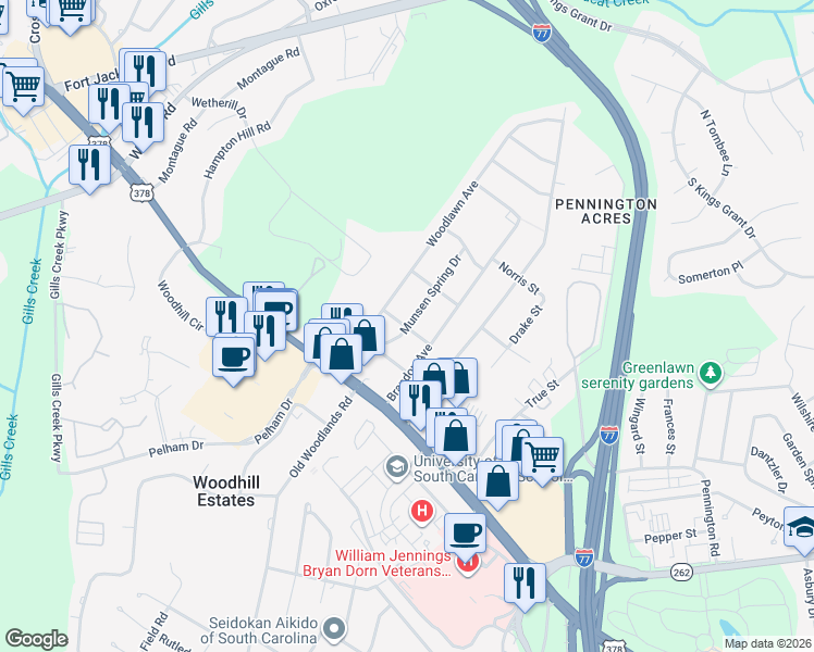 map of restaurants, bars, coffee shops, grocery stores, and more near 6108 Harietta Avenue in Columbia