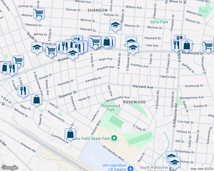 map of restaurants, bars, coffee shops, grocery stores, and more near 3013 Superior Street in Columbia