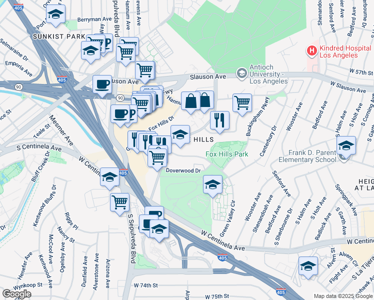 map of restaurants, bars, coffee shops, grocery stores, and more near in Culver City