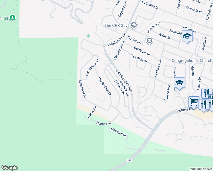 map of restaurants, bars, coffee shops, grocery stores, and more near 3312 Heather Field Drive in Hacienda Heights