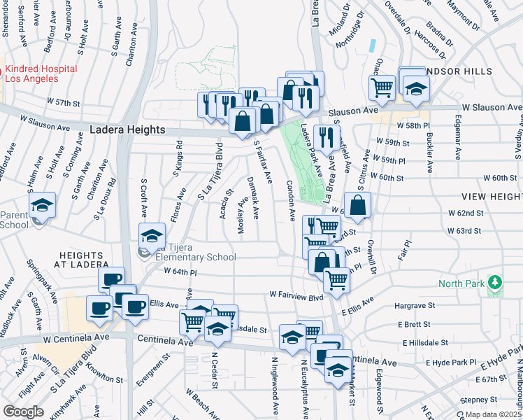 map of restaurants, bars, coffee shops, grocery stores, and more near 6214 Damask Avenue in Los Angeles
