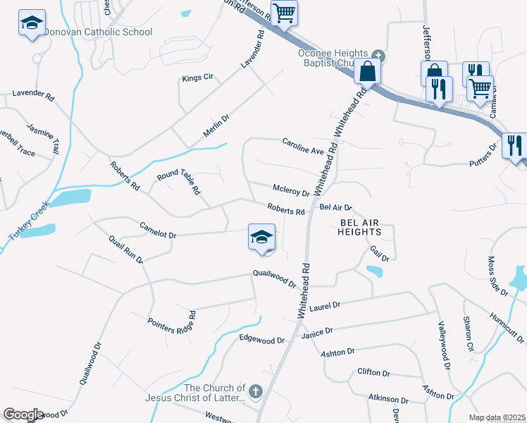 map of restaurants, bars, coffee shops, grocery stores, and more near 165 Roberts Road in Athens
