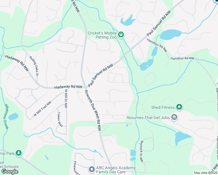 map of restaurants, bars, coffee shops, grocery stores, and more near 4045 Paul Samuel Road Northwest in Kennesaw