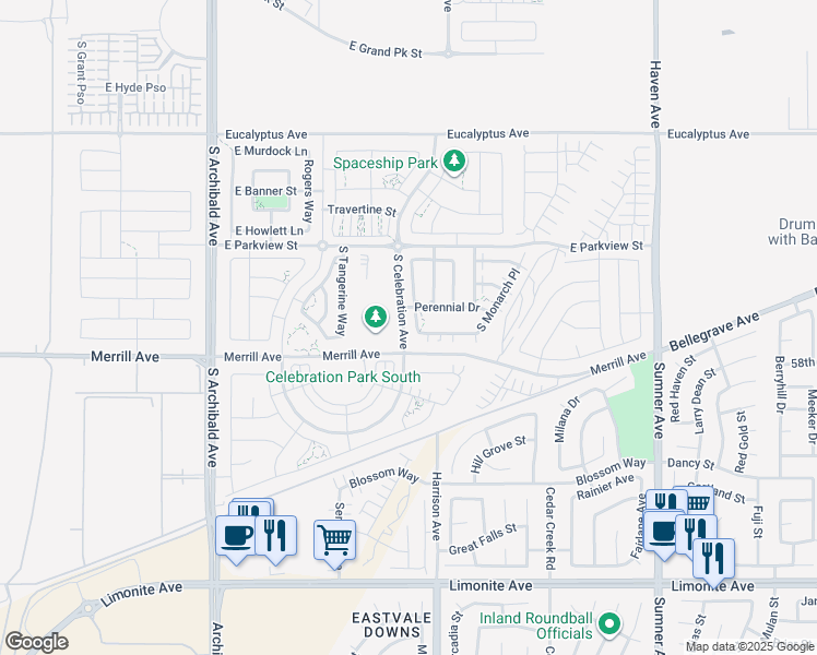 map of restaurants, bars, coffee shops, grocery stores, and more near 4962 South Starry Night Lane in Ontario