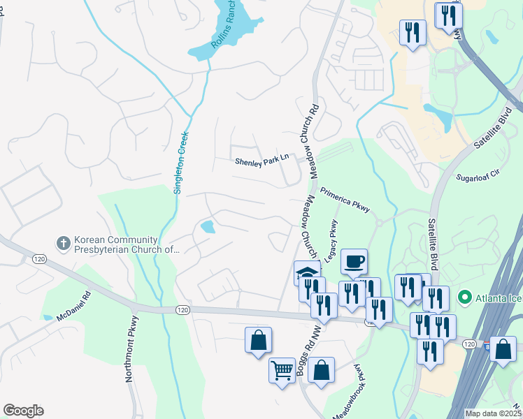 map of restaurants, bars, coffee shops, grocery stores, and more near 2468 Cannon Farm Lane in Duluth