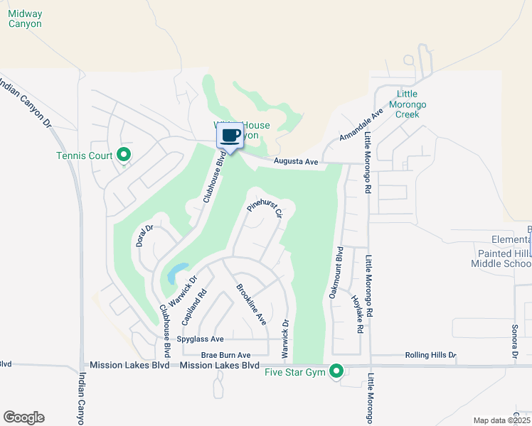 map of restaurants, bars, coffee shops, grocery stores, and more near 64696 Vardon Court in Desert Hot Springs