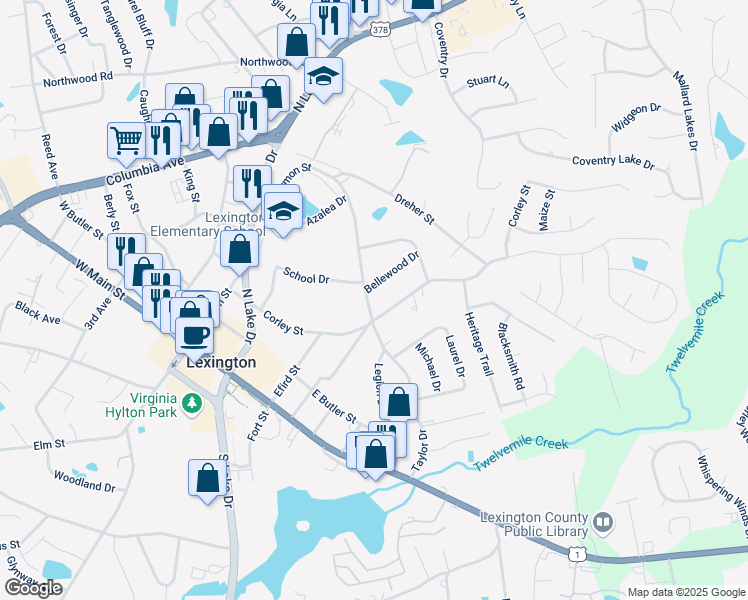 map of restaurants, bars, coffee shops, grocery stores, and more near 514 Harmon Street in Lexington