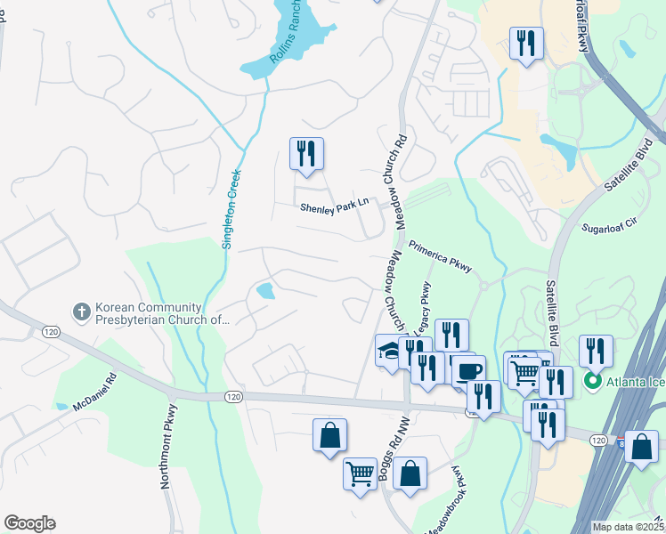 map of restaurants, bars, coffee shops, grocery stores, and more near 2468 Cannon Farm Lane in Duluth