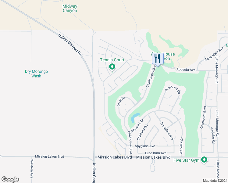 map of restaurants, bars, coffee shops, grocery stores, and more near 64149 Atlas Mountains Avenue in Desert Hot Springs