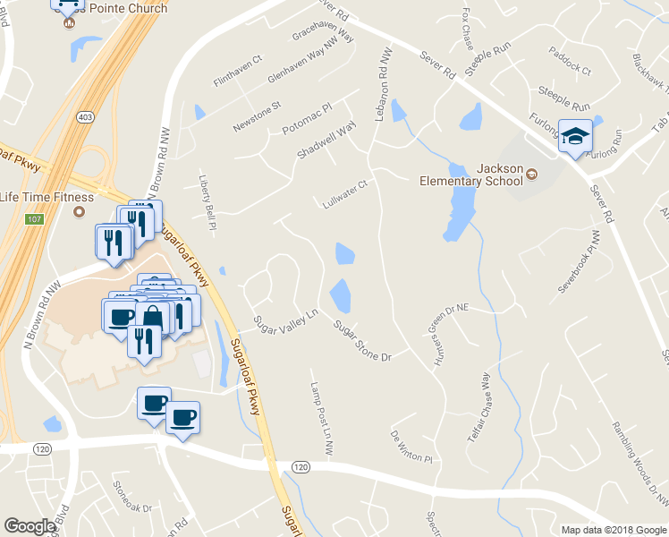 map of restaurants, bars, coffee shops, grocery stores, and more near 1983 Sugar Stone Drive in Lawrenceville