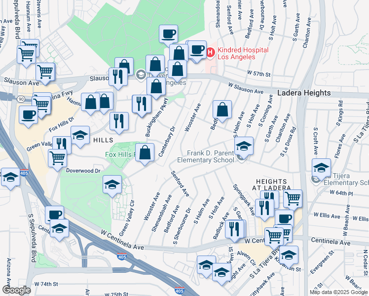 map of restaurants, bars, coffee shops, grocery stores, and more near 6169 Wooster Avenue in Los Angeles