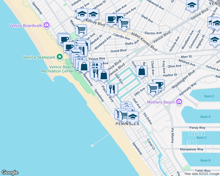 map of restaurants, bars, coffee shops, grocery stores, and more near 2308 Strongs Drive in Los Angeles