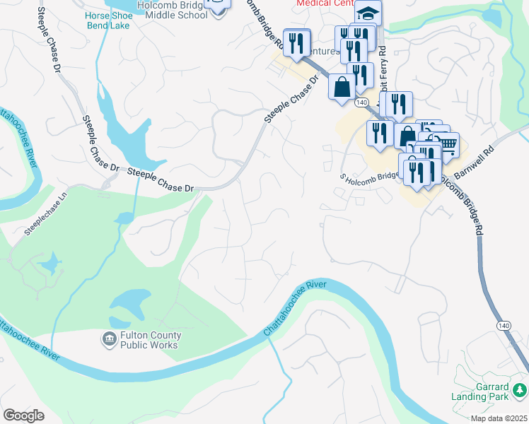 map of restaurants, bars, coffee shops, grocery stores, and more near 230 Merritt Drive in Roswell