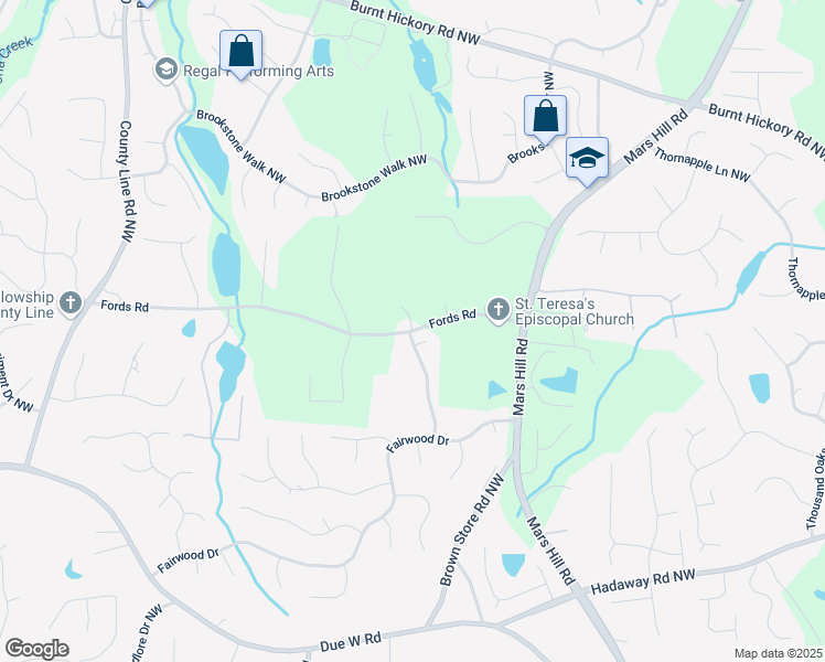 map of restaurants, bars, coffee shops, grocery stores, and more near 5893 Fords Road in Acworth
