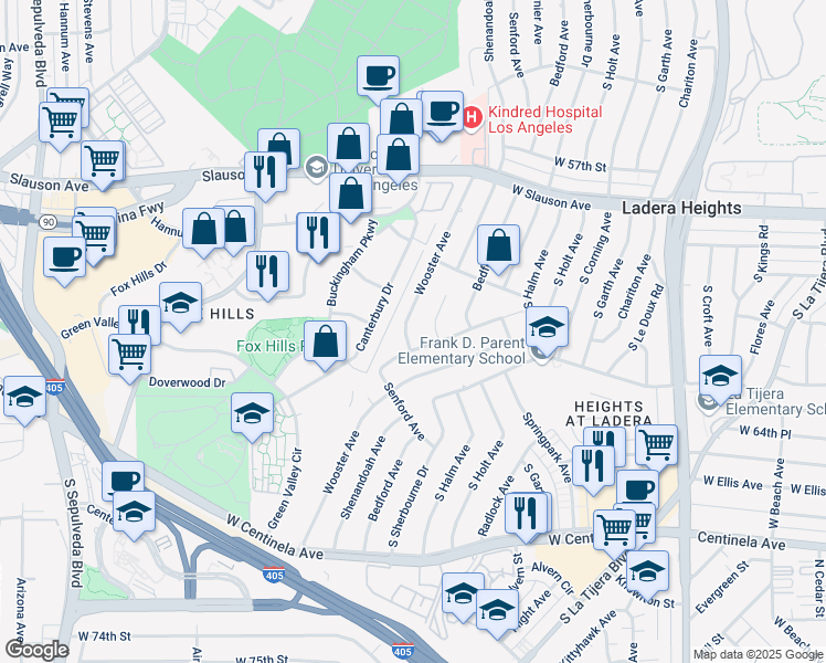 map of restaurants, bars, coffee shops, grocery stores, and more near 6169 Wooster Avenue in Los Angeles