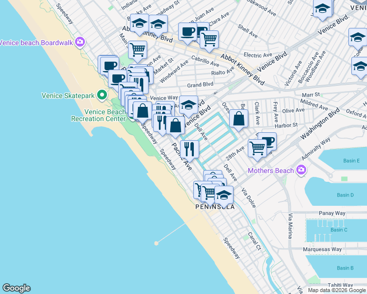 map of restaurants, bars, coffee shops, grocery stores, and more near 2308 Strongs Drive in Los Angeles