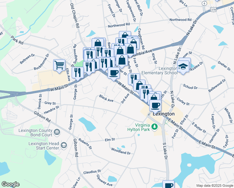 map of restaurants, bars, coffee shops, grocery stores, and more near 313 West Main Street in Lexington