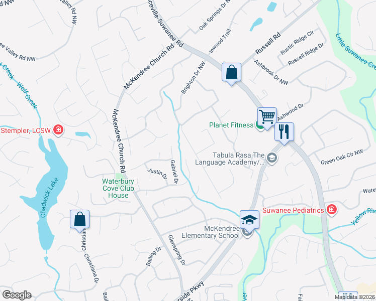map of restaurants, bars, coffee shops, grocery stores, and more near 1458 Fairview Trail Northwest in Lawrenceville