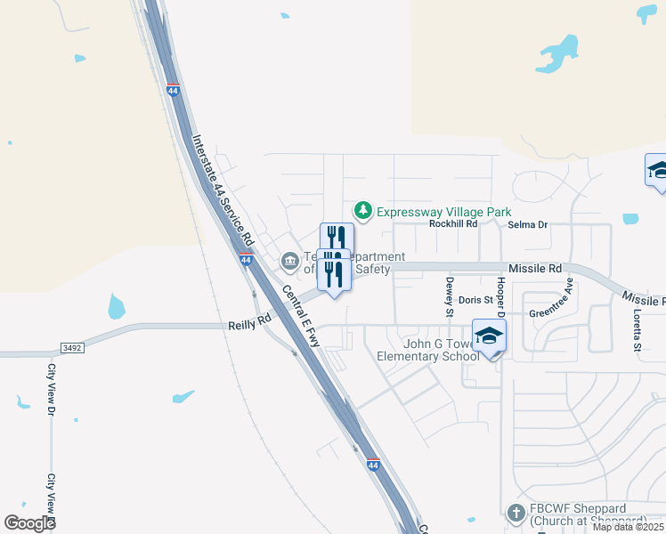 map of restaurants, bars, coffee shops, grocery stores, and more near 5507 Rhone Drive in Wichita Falls