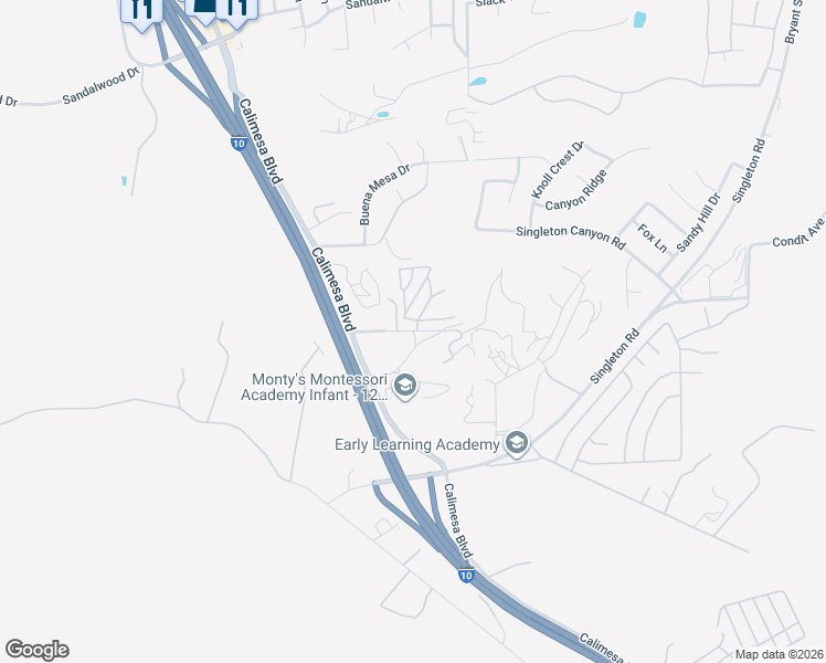 map of restaurants, bars, coffee shops, grocery stores, and more near Chandler Avenue in Calimesa