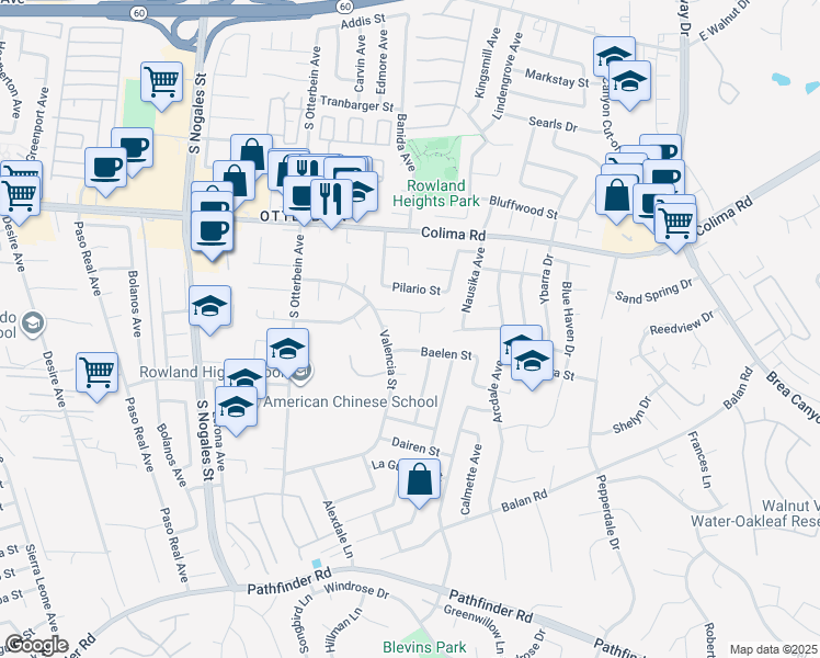 map of restaurants, bars, coffee shops, grocery stores, and more near 1921 Valemont Avenue in Rowland Heights