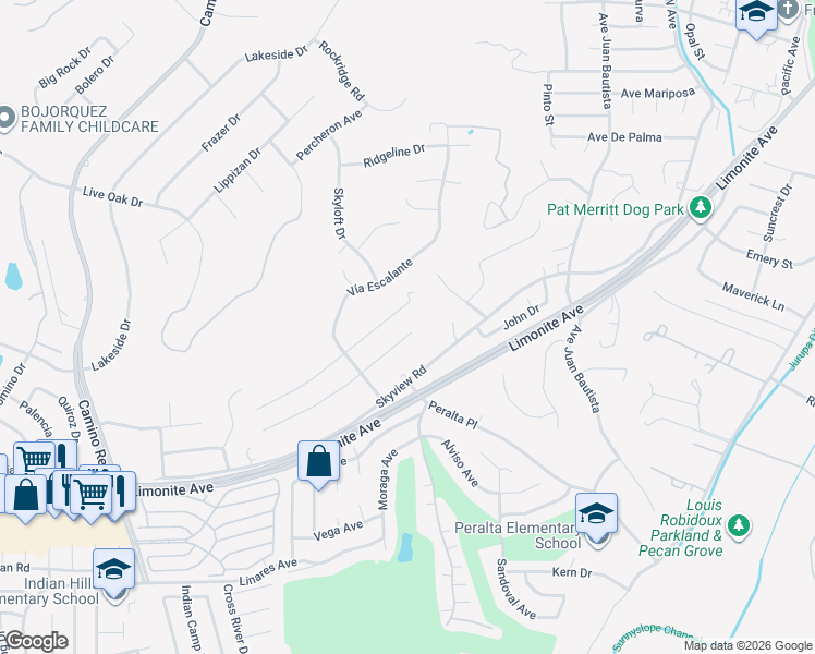 map of restaurants, bars, coffee shops, grocery stores, and more near 7146 Font Avenue in Riverside