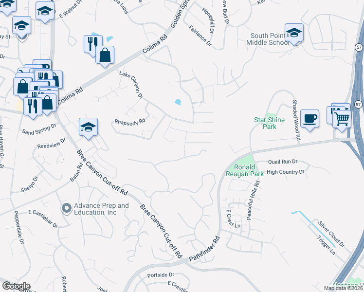 map of restaurants, bars, coffee shops, grocery stores, and more near 1935 Walnut Leaf Drive in Walnut