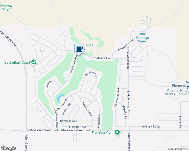 map of restaurants, bars, coffee shops, grocery stores, and more near 64673 Pinehurst Circle in Desert Hot Springs