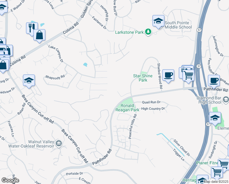 map of restaurants, bars, coffee shops, grocery stores, and more near 20706 Missionary Ridge Street in Walnut