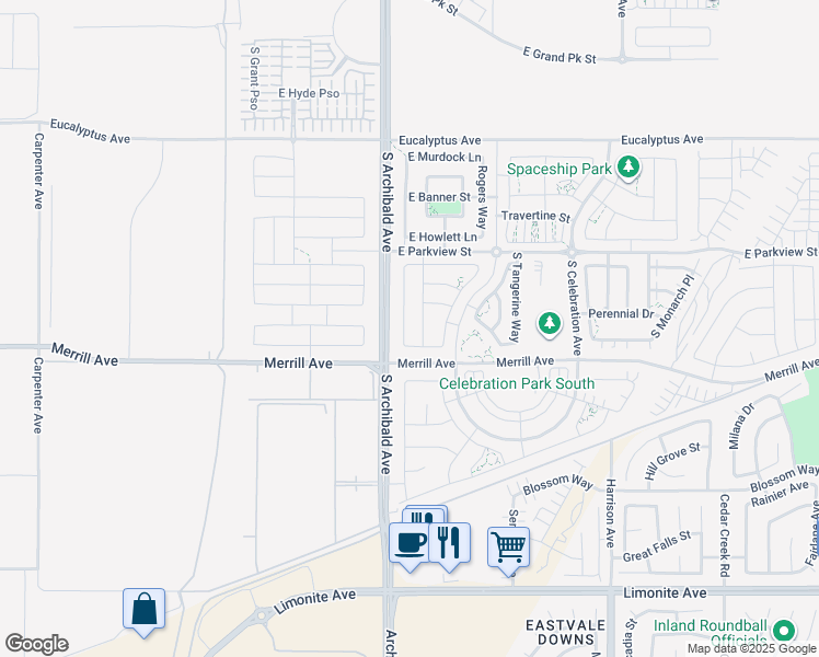 map of restaurants, bars, coffee shops, grocery stores, and more near 4953 South Bountiful Trail in Ontario