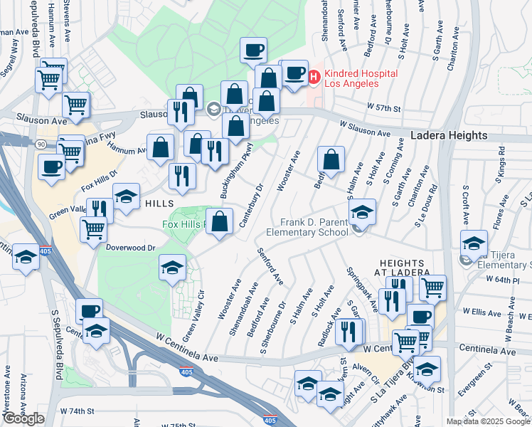 map of restaurants, bars, coffee shops, grocery stores, and more near 6169 Wooster Avenue in Los Angeles
