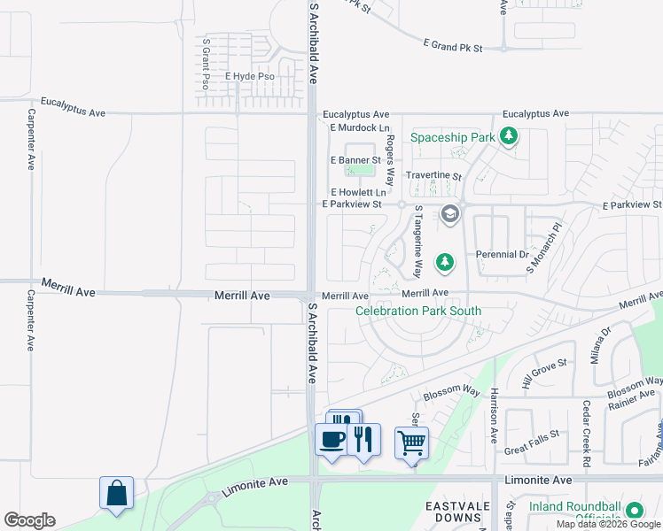 map of restaurants, bars, coffee shops, grocery stores, and more near 4953 South Bountiful Trail in Ontario