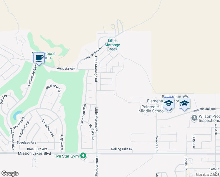 map of restaurants, bars, coffee shops, grocery stores, and more near 65114 Mesa Avenue in Desert Hot Springs