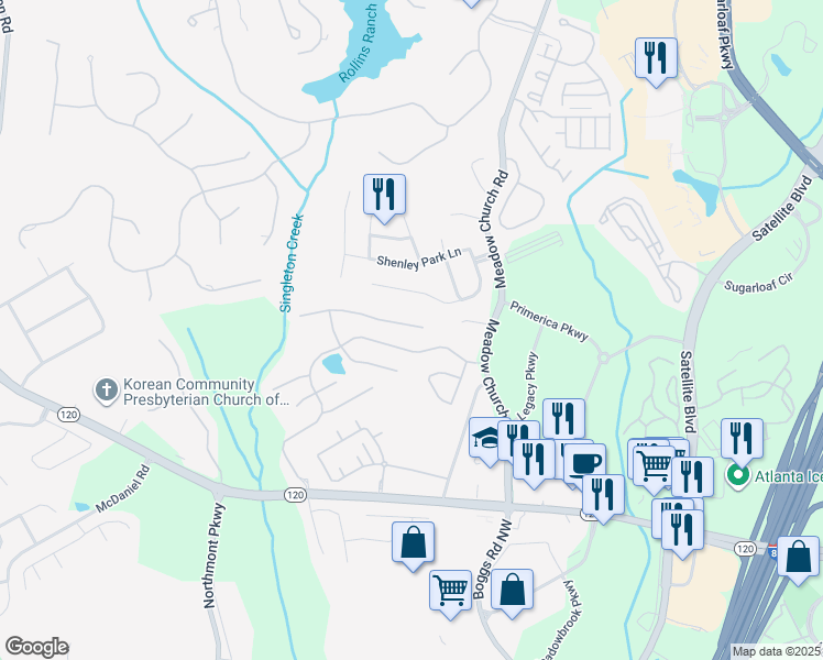 map of restaurants, bars, coffee shops, grocery stores, and more near 2478 Cannon Farm Lane in Duluth