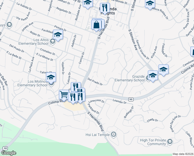 map of restaurants, bars, coffee shops, grocery stores, and more near 2865 Antisana Place in Hacienda Heights