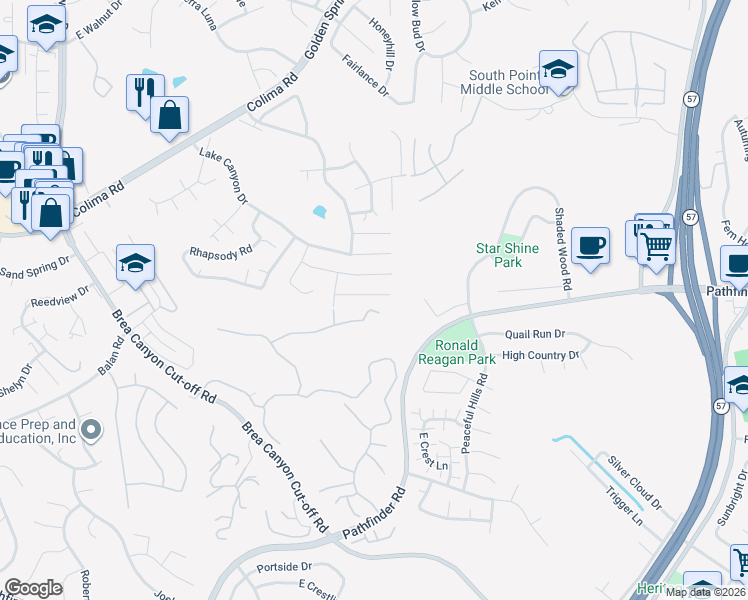 map of restaurants, bars, coffee shops, grocery stores, and more near 20544 Missionary Ridge Street in Walnut