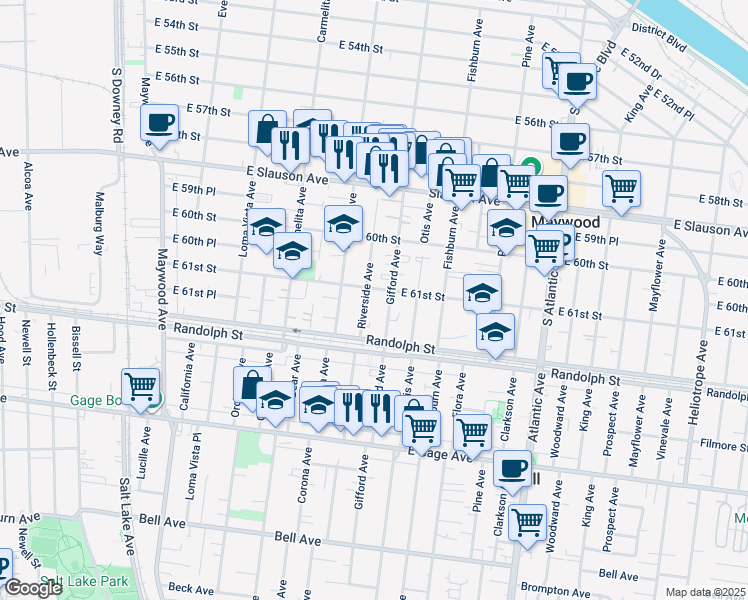 map of restaurants, bars, coffee shops, grocery stores, and more near 4026 East 61st Street in Huntington Park
