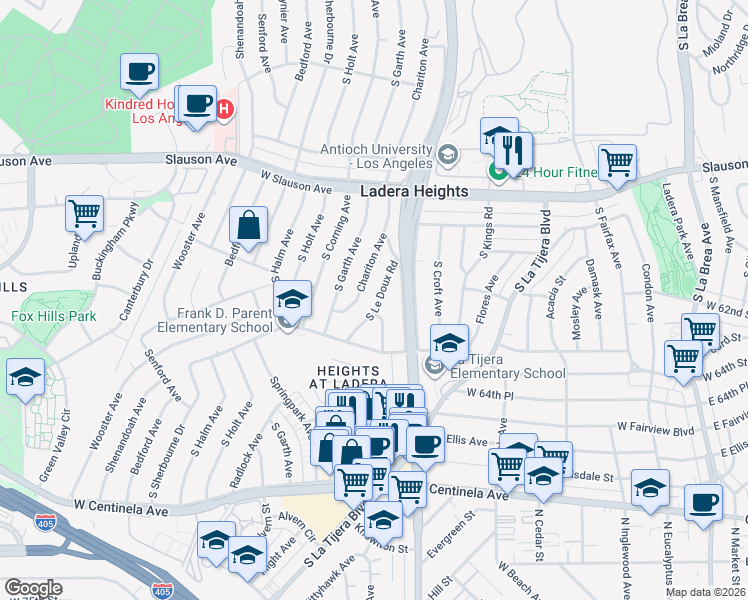 map of restaurants, bars, coffee shops, grocery stores, and more near 6008 Chariton Avenue in Los Angeles