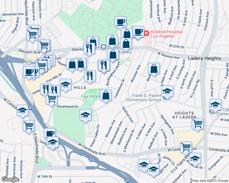 map of restaurants, bars, coffee shops, grocery stores, and more near 5650 North Sumner Way in Culver City